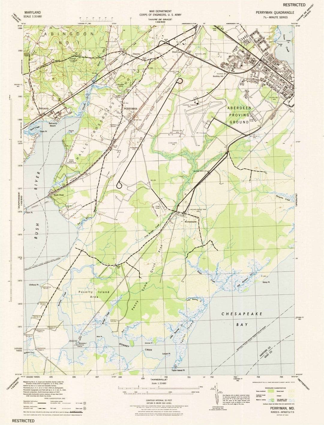 1944 Perryman, MD - Maryland - USGS Topographic Map