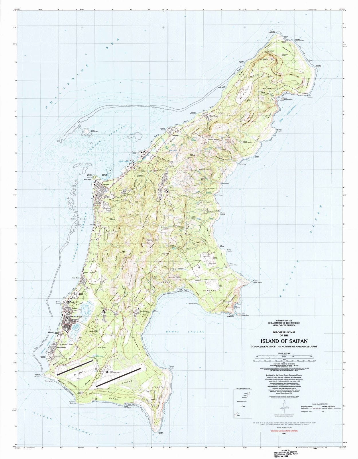 1983 Island of Saipan, MP - Mariana Islands - USGS Topographic Map