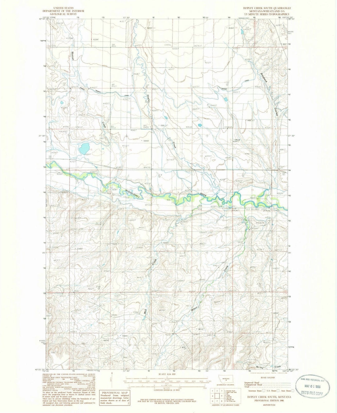 1986 Hopley Creek South, MT - Montana - USGS Topographic Map