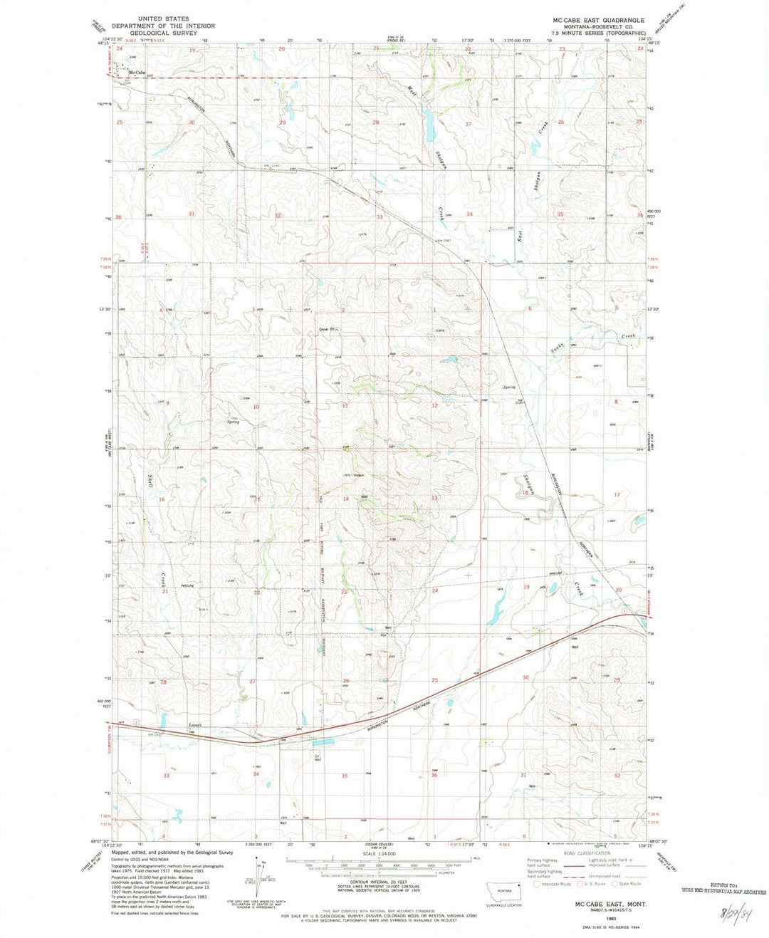 1983 Mc CABE East, MT - Montana - USGS Topographic Map