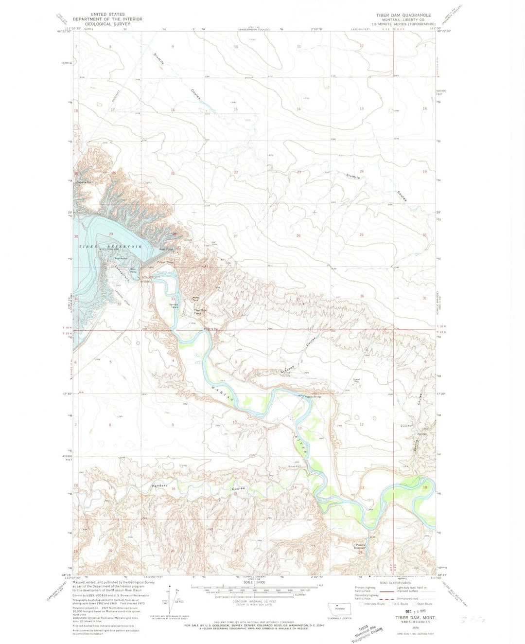 1970 Tiberam, MT - Montana - USGS Topographic Map