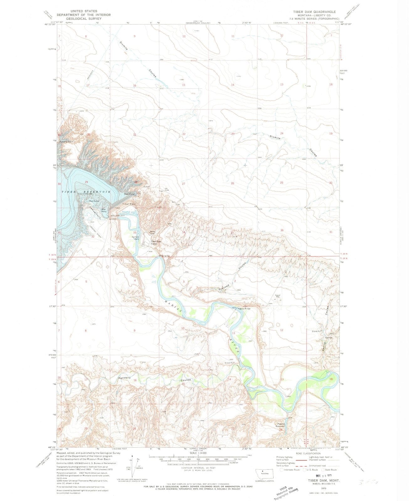 1970 Tiberam, MT - Montana - USGS Topographic Map