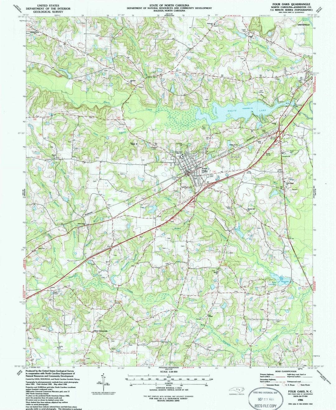 1986 Four Oaks, NC - North Carolina - USGS Topographic Map