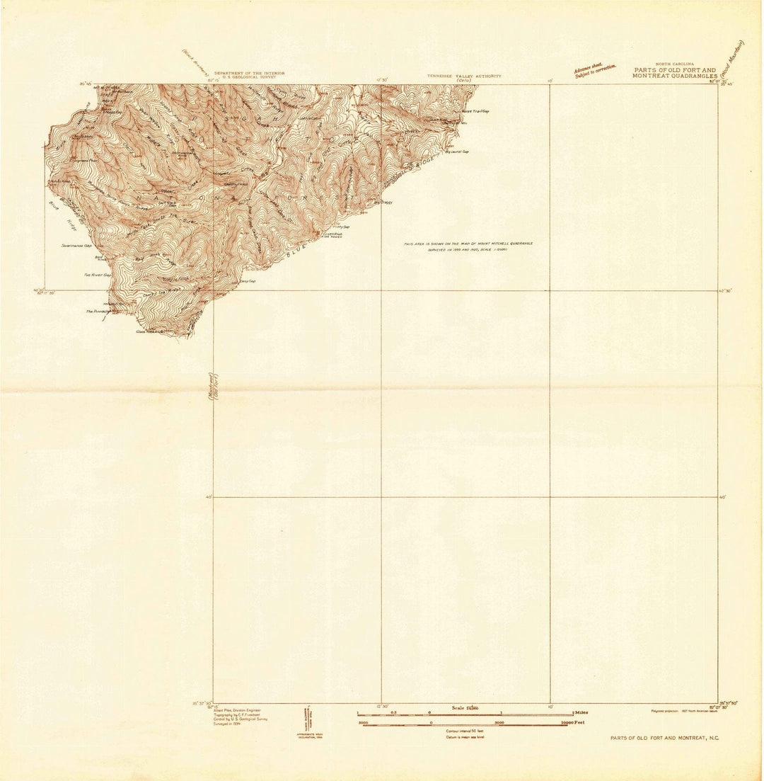 1934 Parts of Old Fort and Montreat, NC - North Carolina - USGS Topographic Map