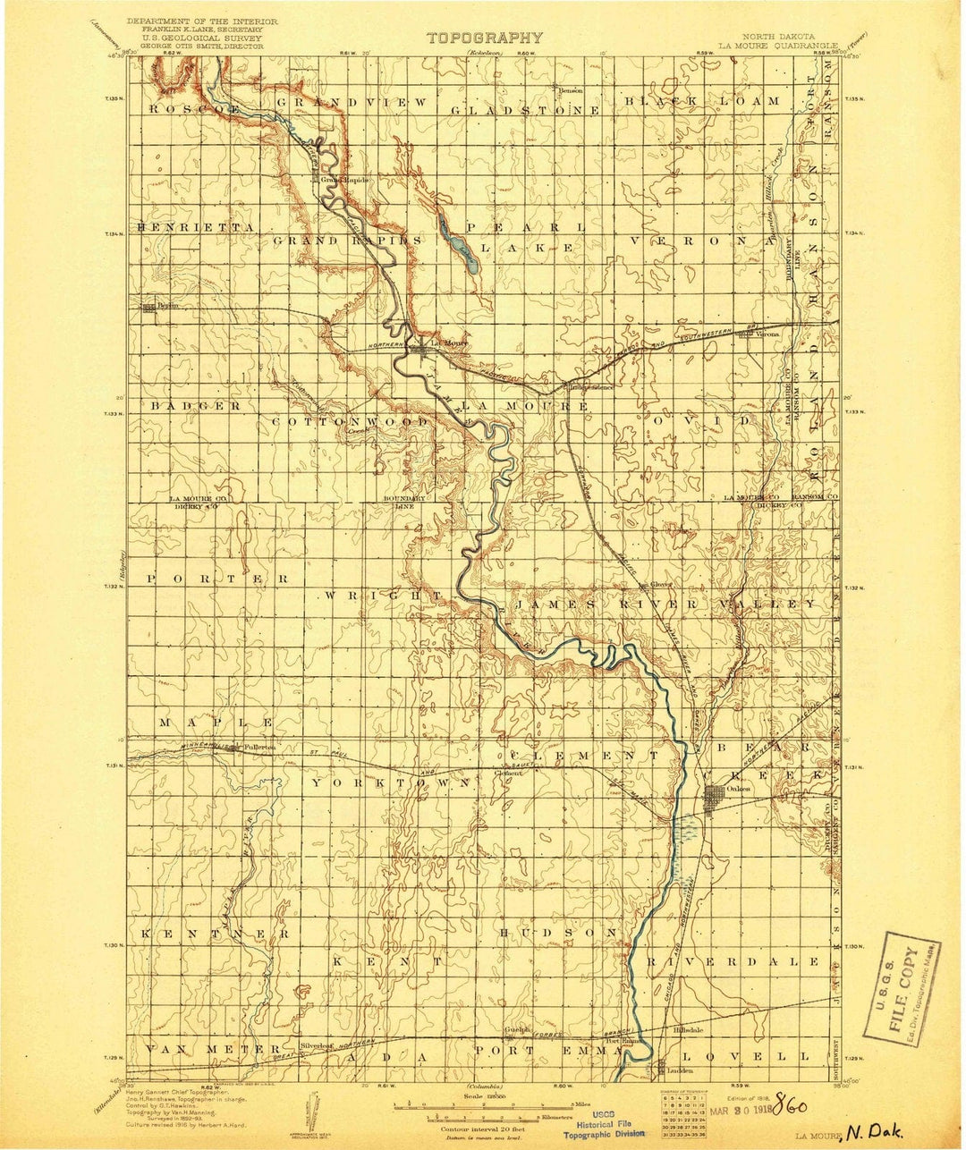 1918 La Moure, ND - North Dakota - USGS Topographic Map