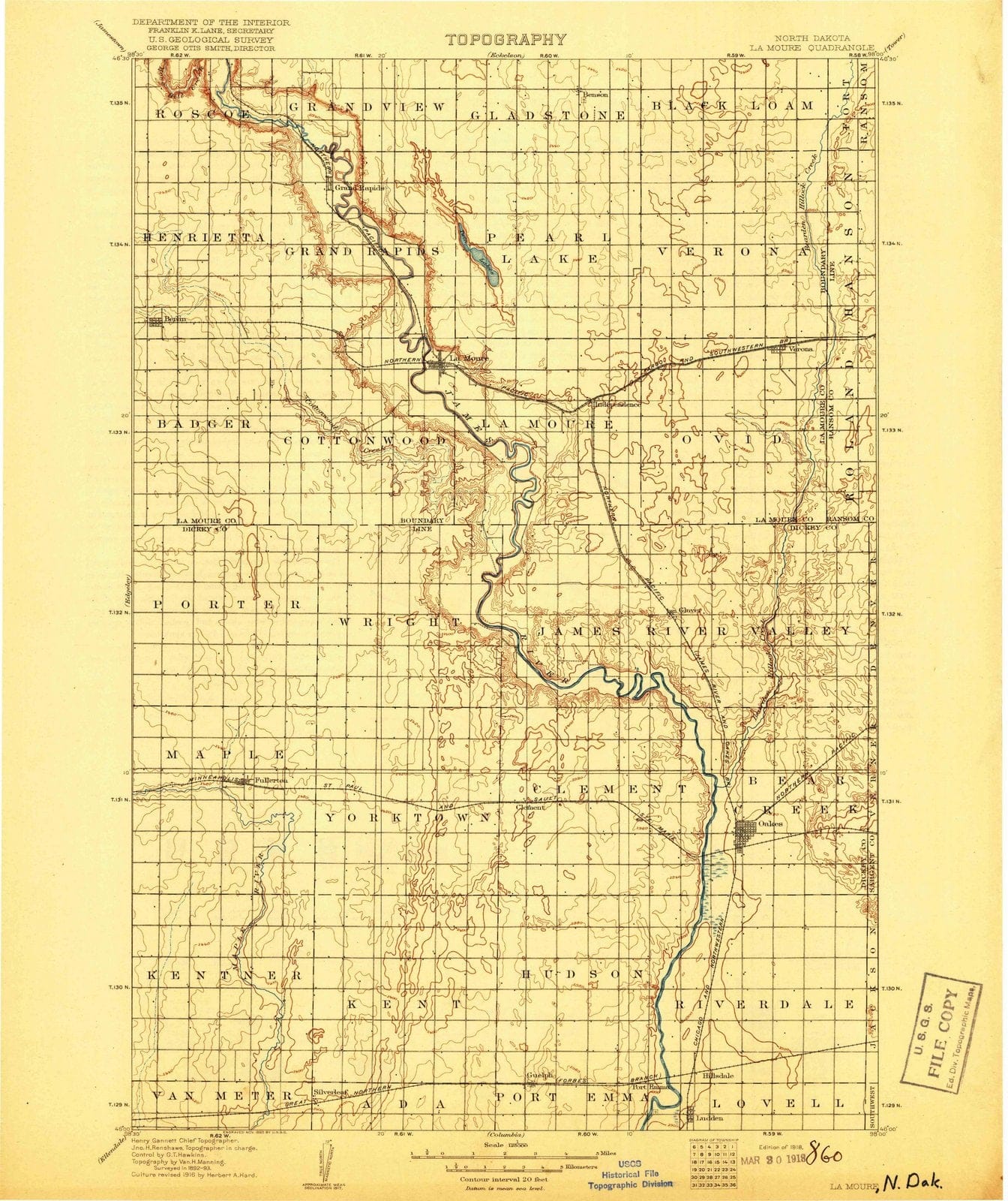 1918 La Moure, ND - North Dakota - USGS Topographic Map