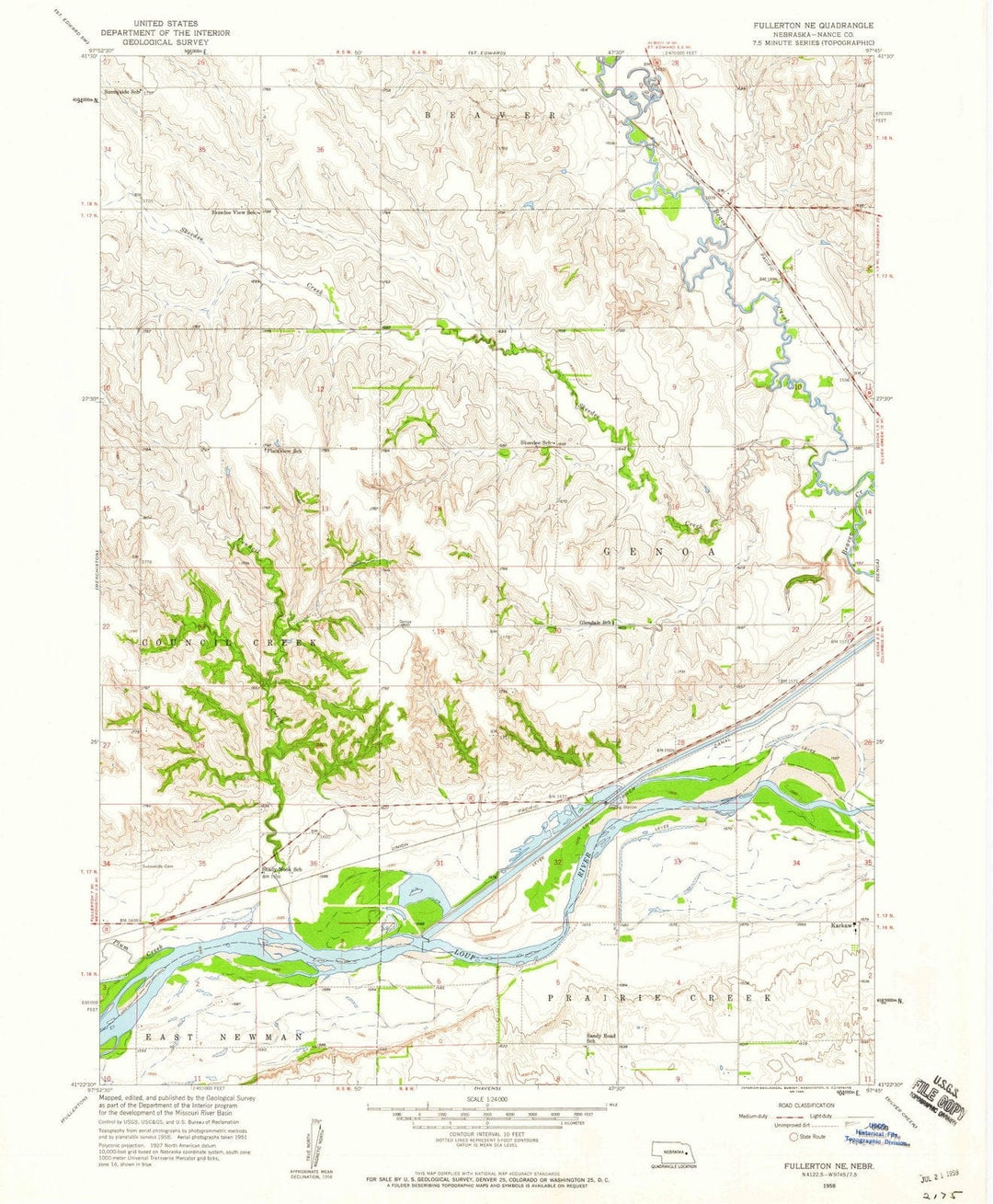 1958 Fullerton, NE - Nebraska - USGS Topographic Map v2