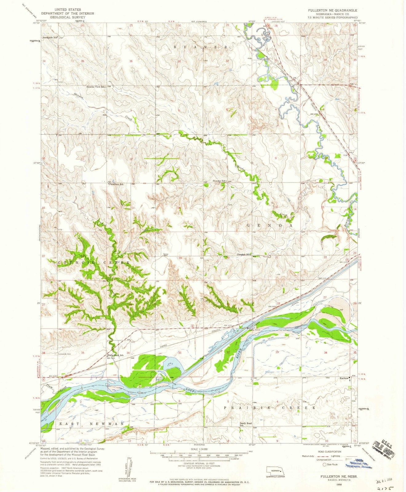 1958 Fullerton, NE - Nebraska - USGS Topographic Map v2