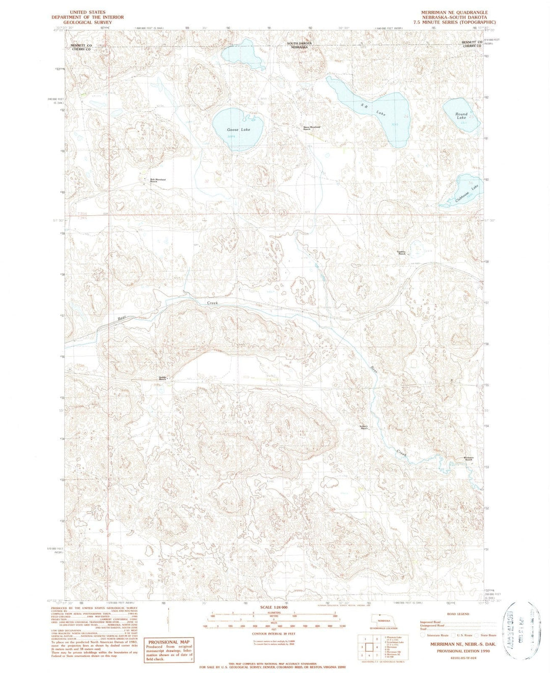 1990 Merriman, NE - Nebraska - USGS Topographic Map