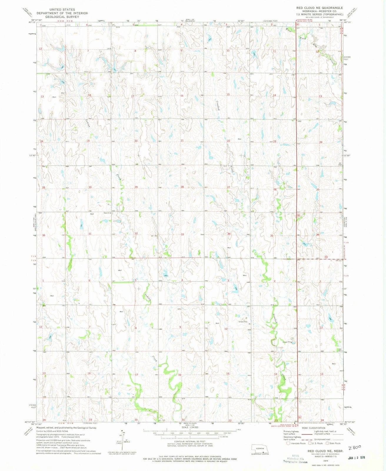 1974 Red Cloud, NE - Nebraska - USGS Topographic Map