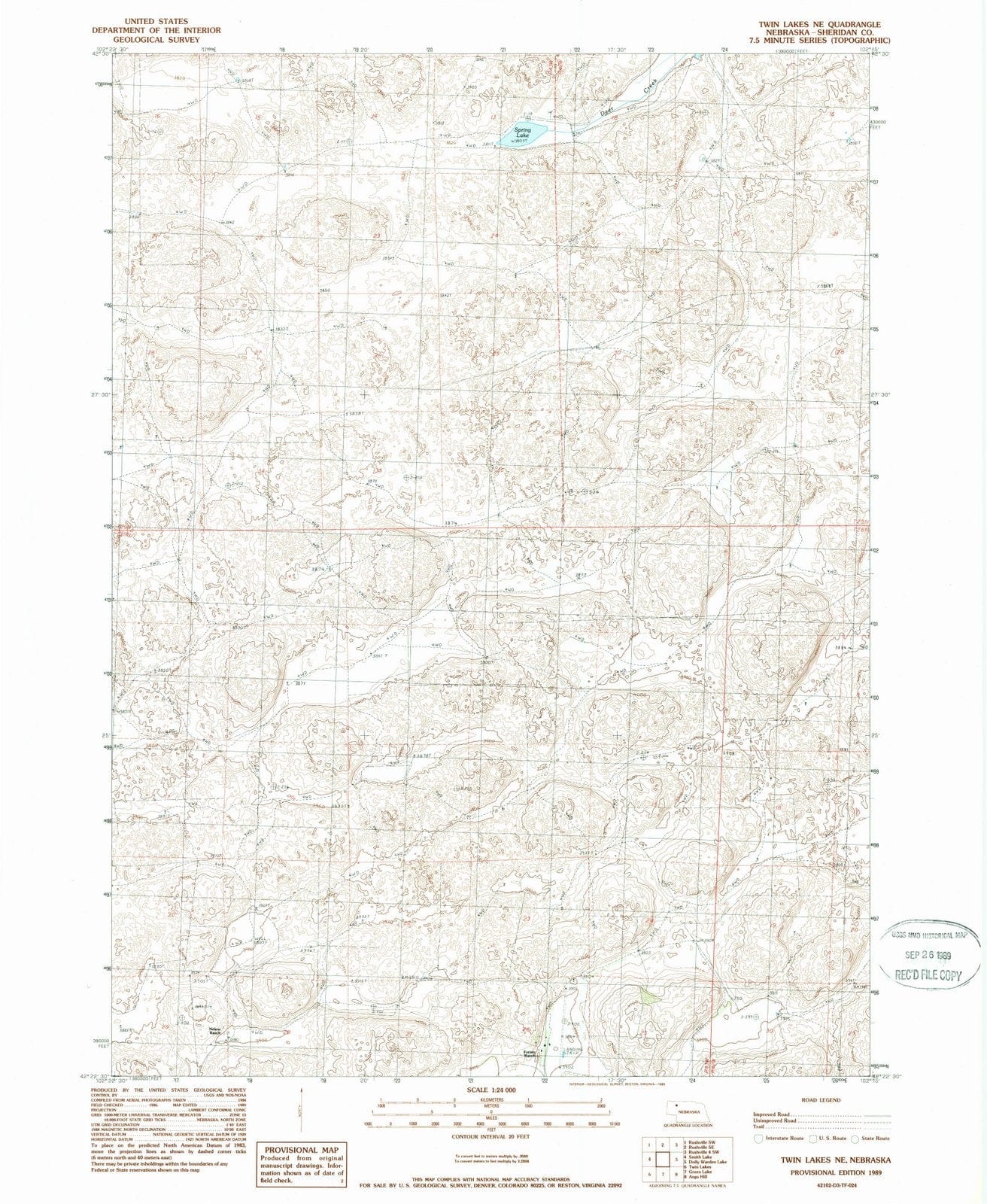 1989 Twin Lakes, NE - Nebraska - USGS Topographic Map v2