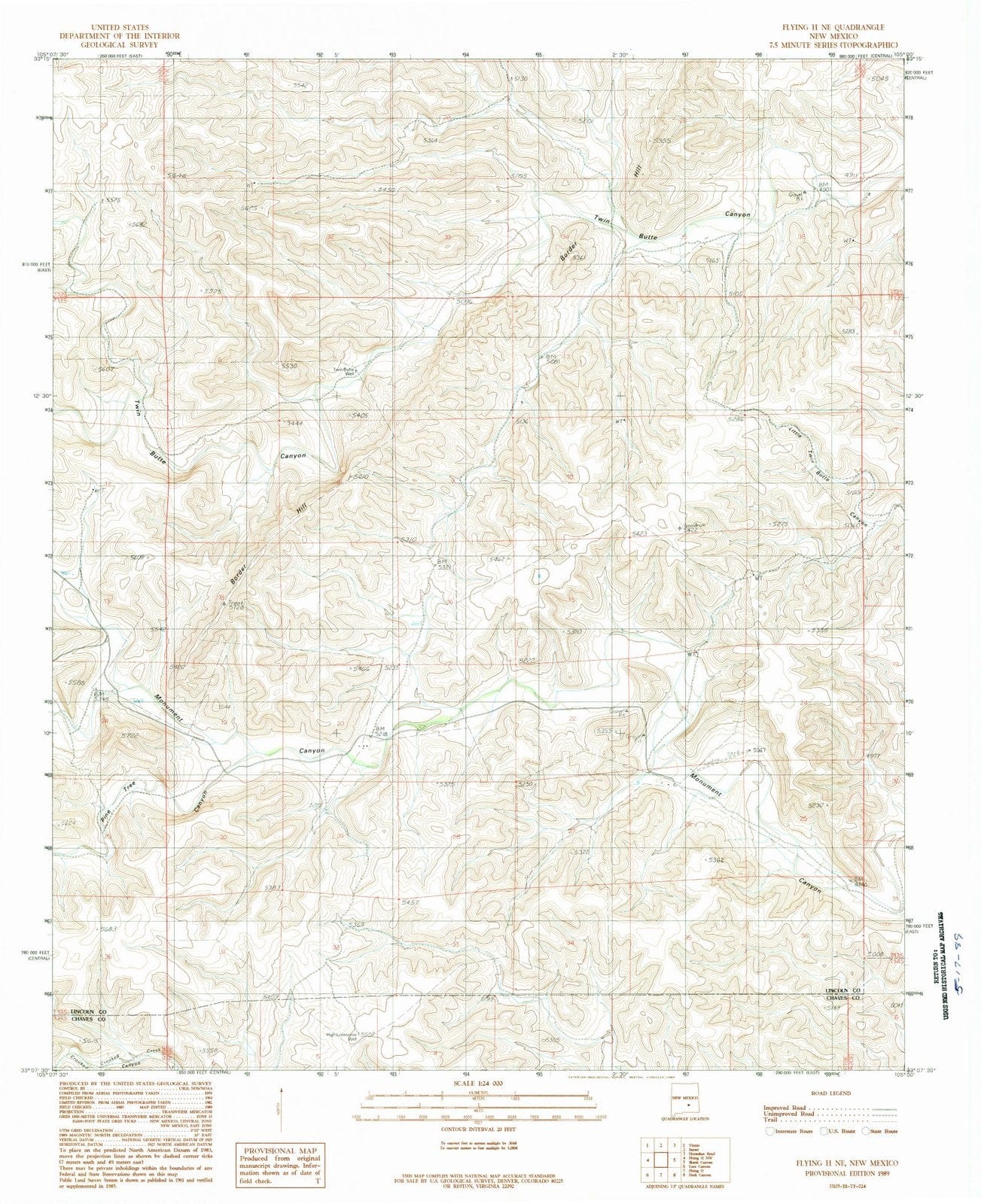 1989 Flying H, NM - New Mexico - USGS Topographic Map v2