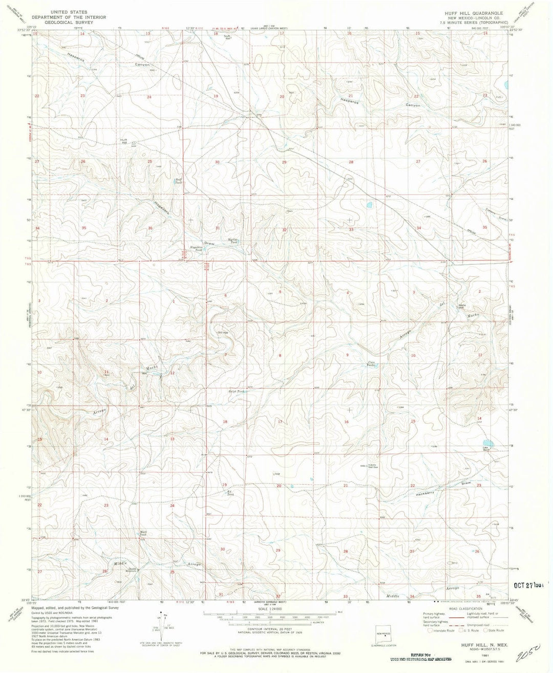 1981 Huff Hill, NM - New Mexico - USGS Topographic Map