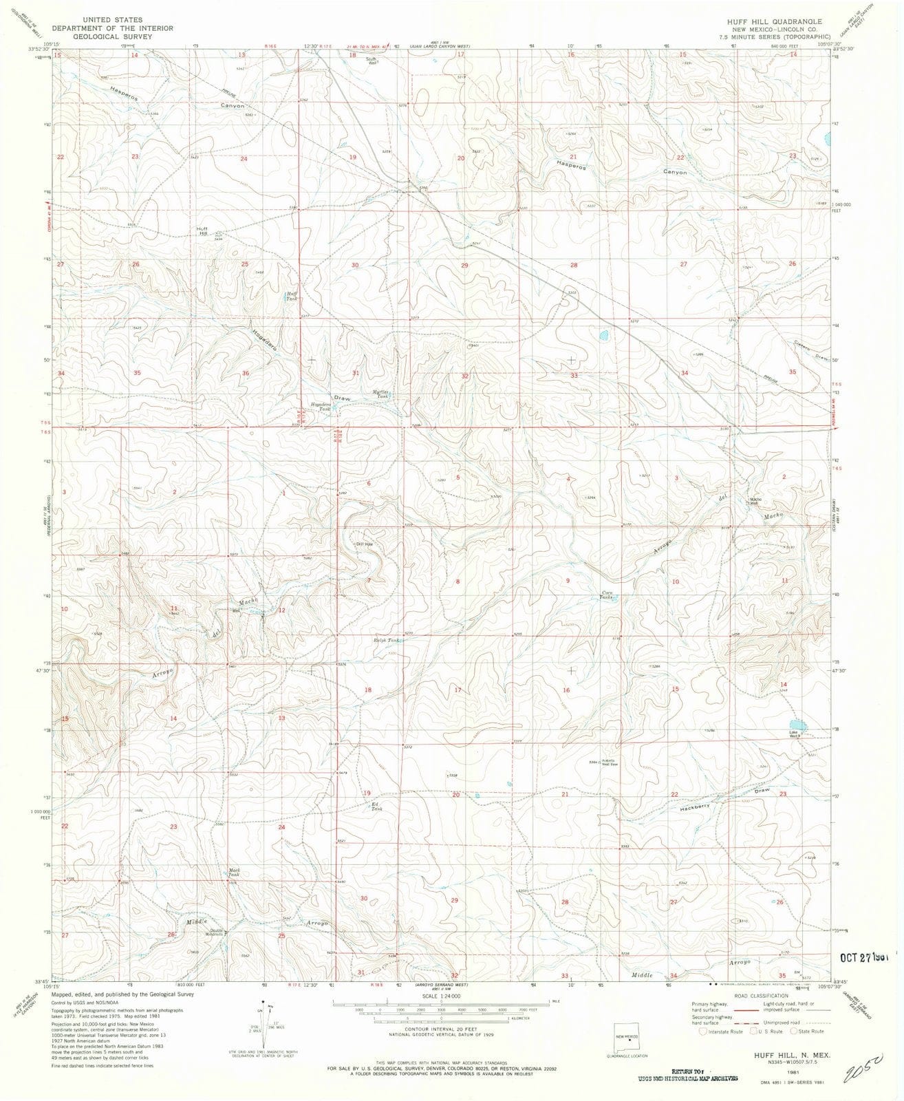 1981 Huff Hill, NM - New Mexico - USGS Topographic Map