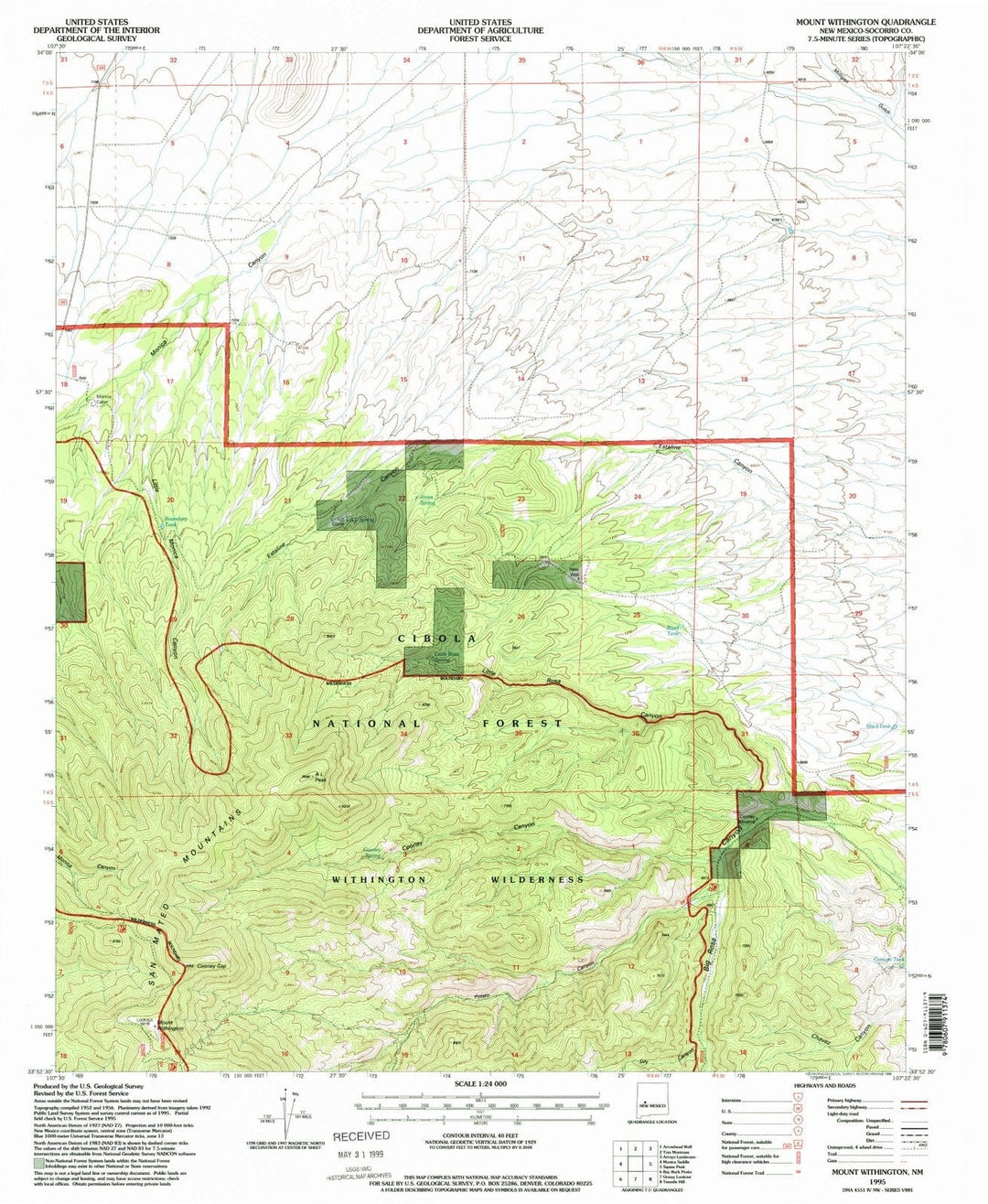 1995 Mount Withington, NM - New Mexico - USGS Topographic Map