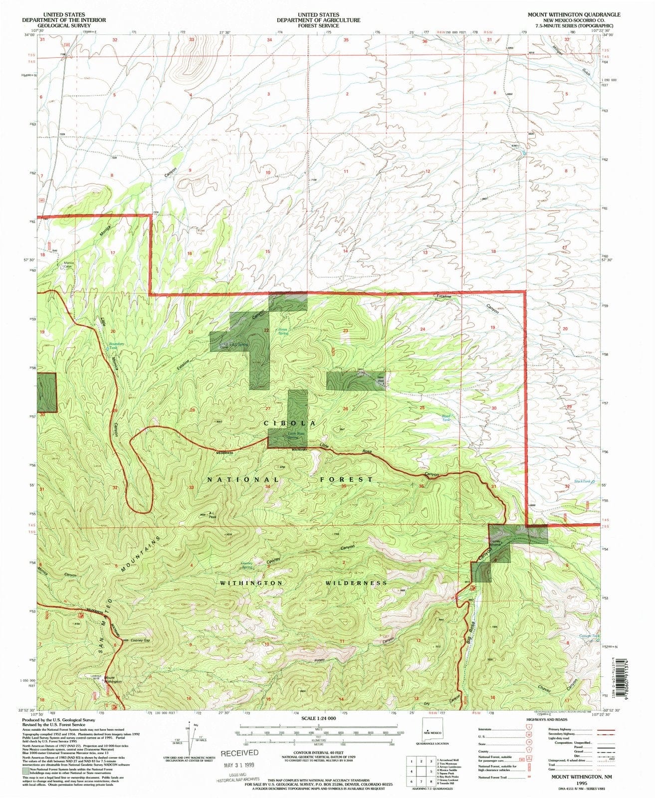 1995 Mount Withington, NM - New Mexico - USGS Topographic Map