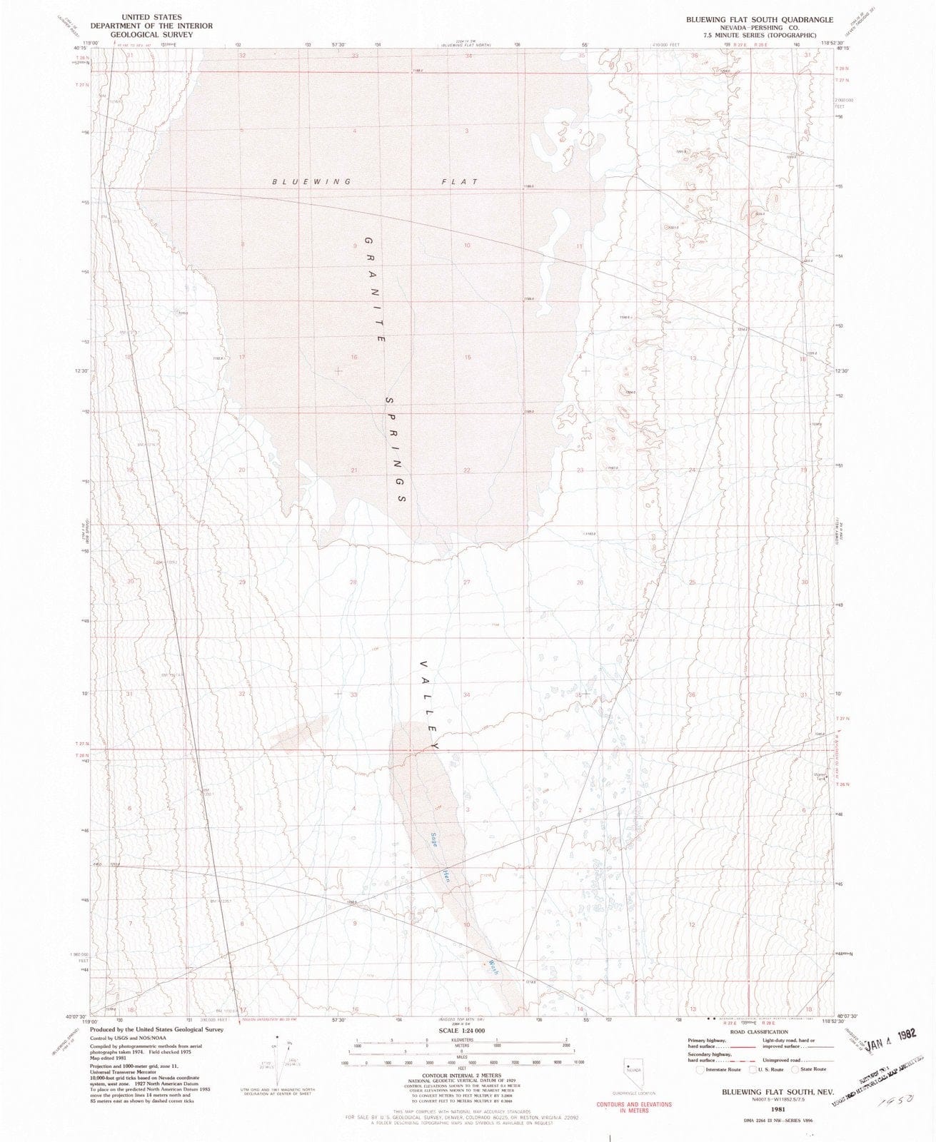 1981 Bluewing Flat South, NV - Nevada - USGS Topographic Map