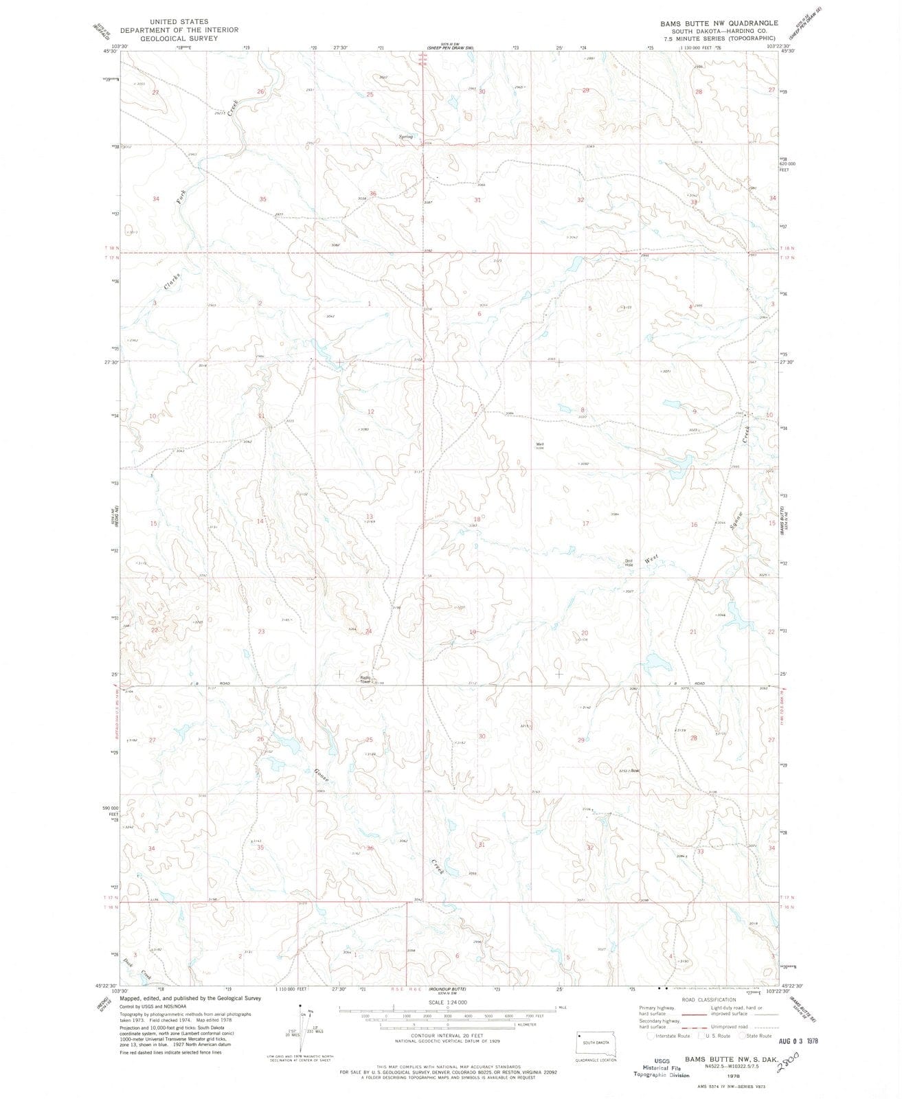 1978 Bams Butte, SD - South Dakota - USGS Topographic Map v3