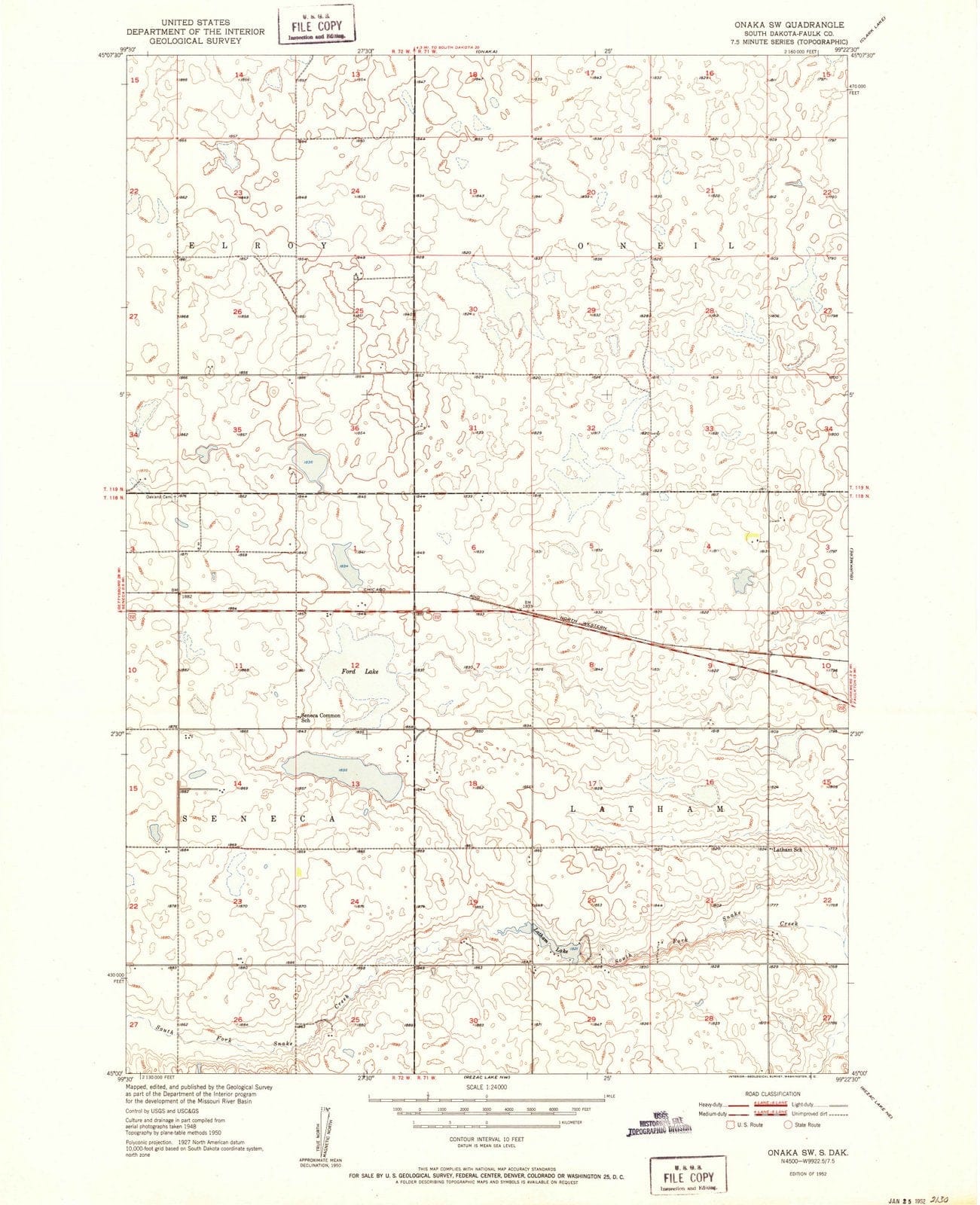 1952 Onaka, SD - South Dakota - USGS Topographic Map