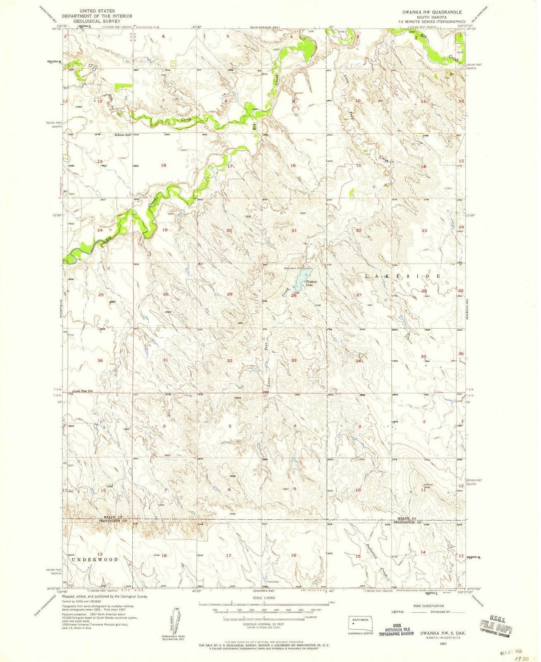 1957 Owanka, SD - South Dakota - USGS Topographic Map