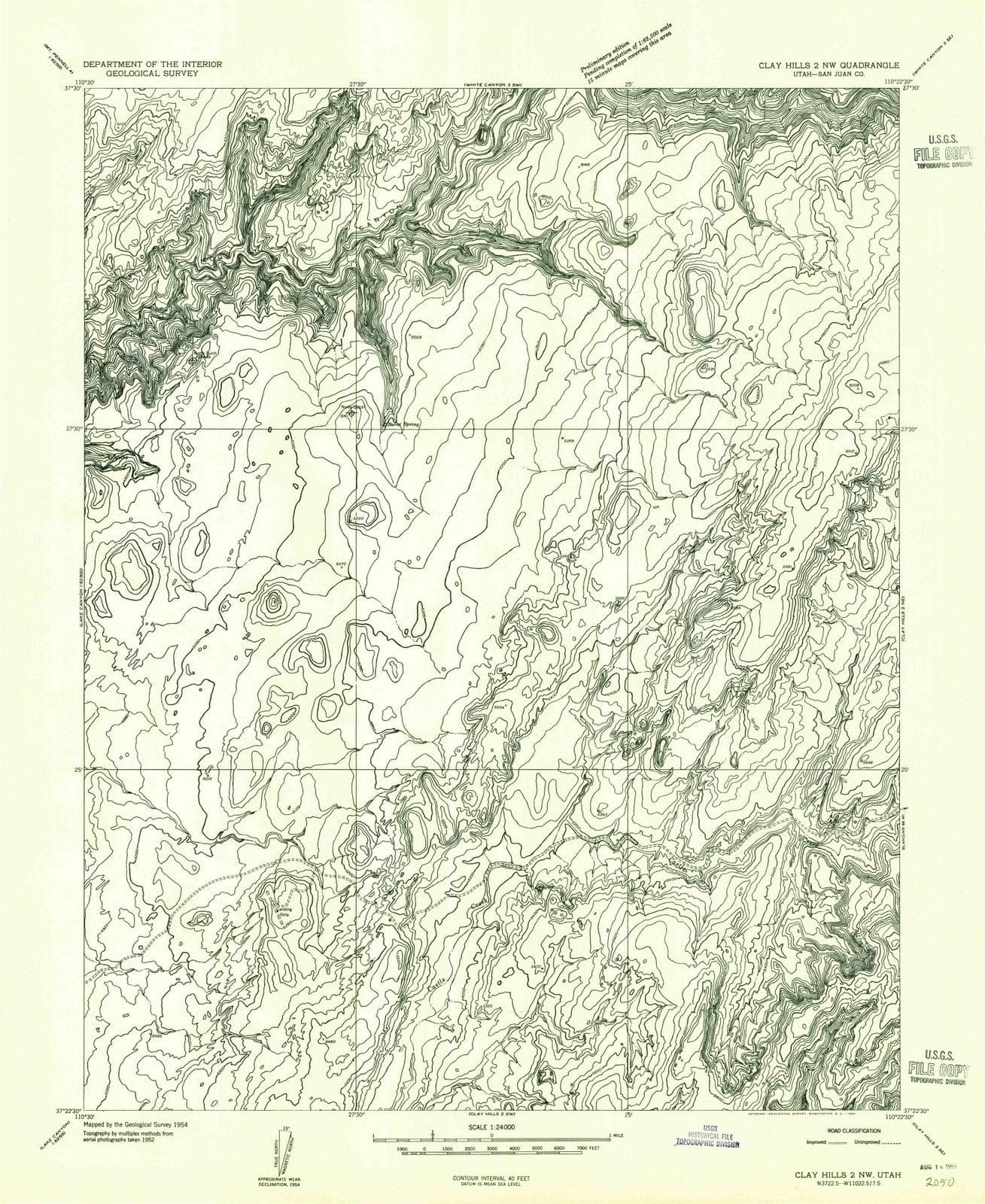 1954 Clay Hills 2, UT - Utah - USGS Topographic Map v4