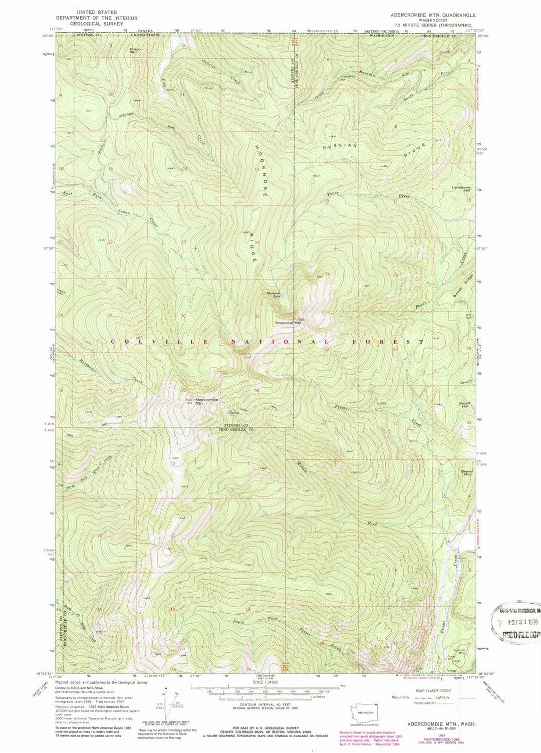 1967 Abercrombie MTN, WA - Washington - USGS Topographic Map