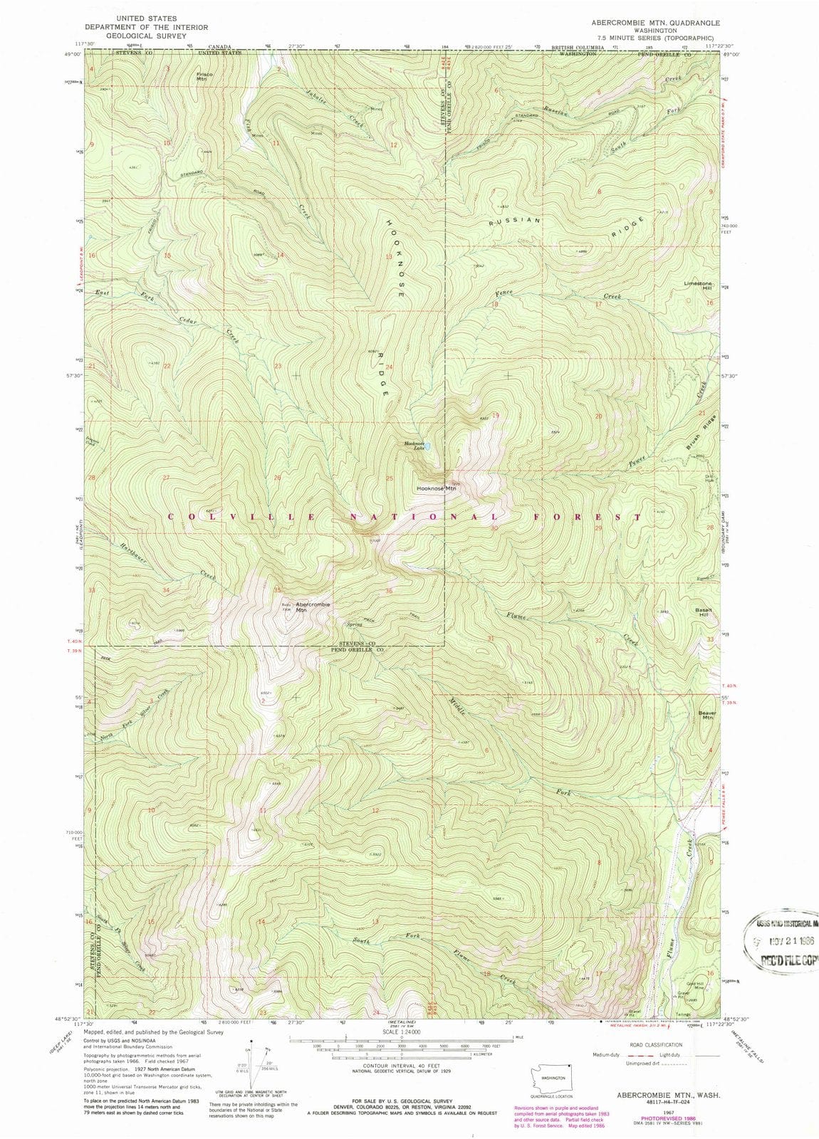 1967 Abercrombie MTN, WA - Washington - USGS Topographic Map