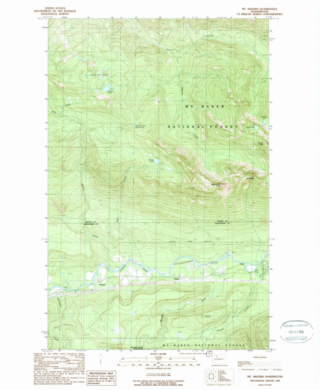 1989 Mt Higgins, WA - Washington - USGS Topographic Map