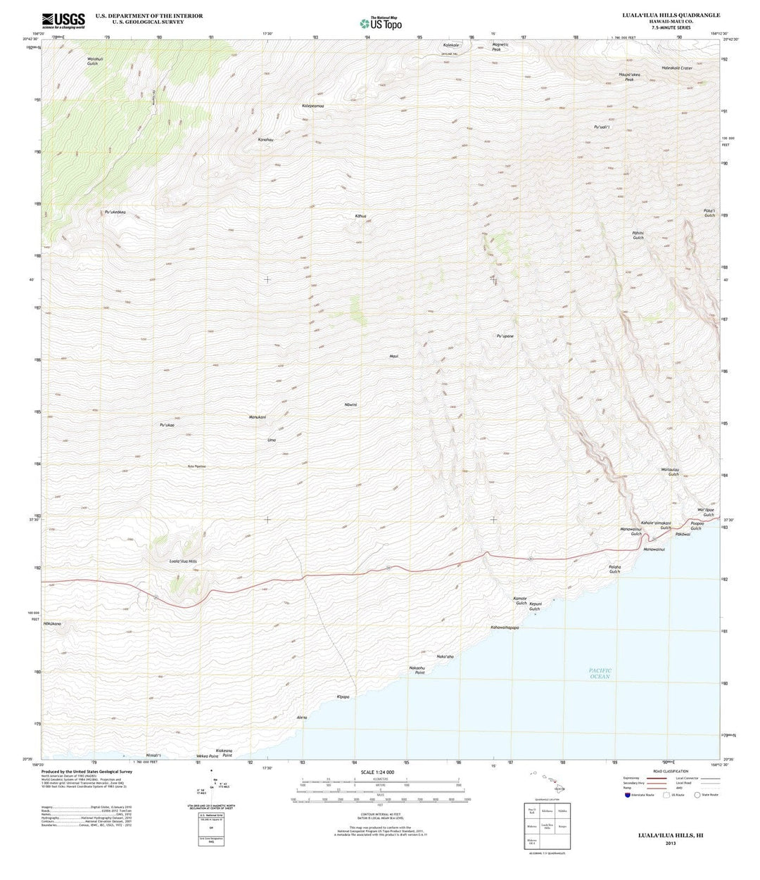 2013 Lualailua Hills, HI - Hawaii - USGS Topographic Map