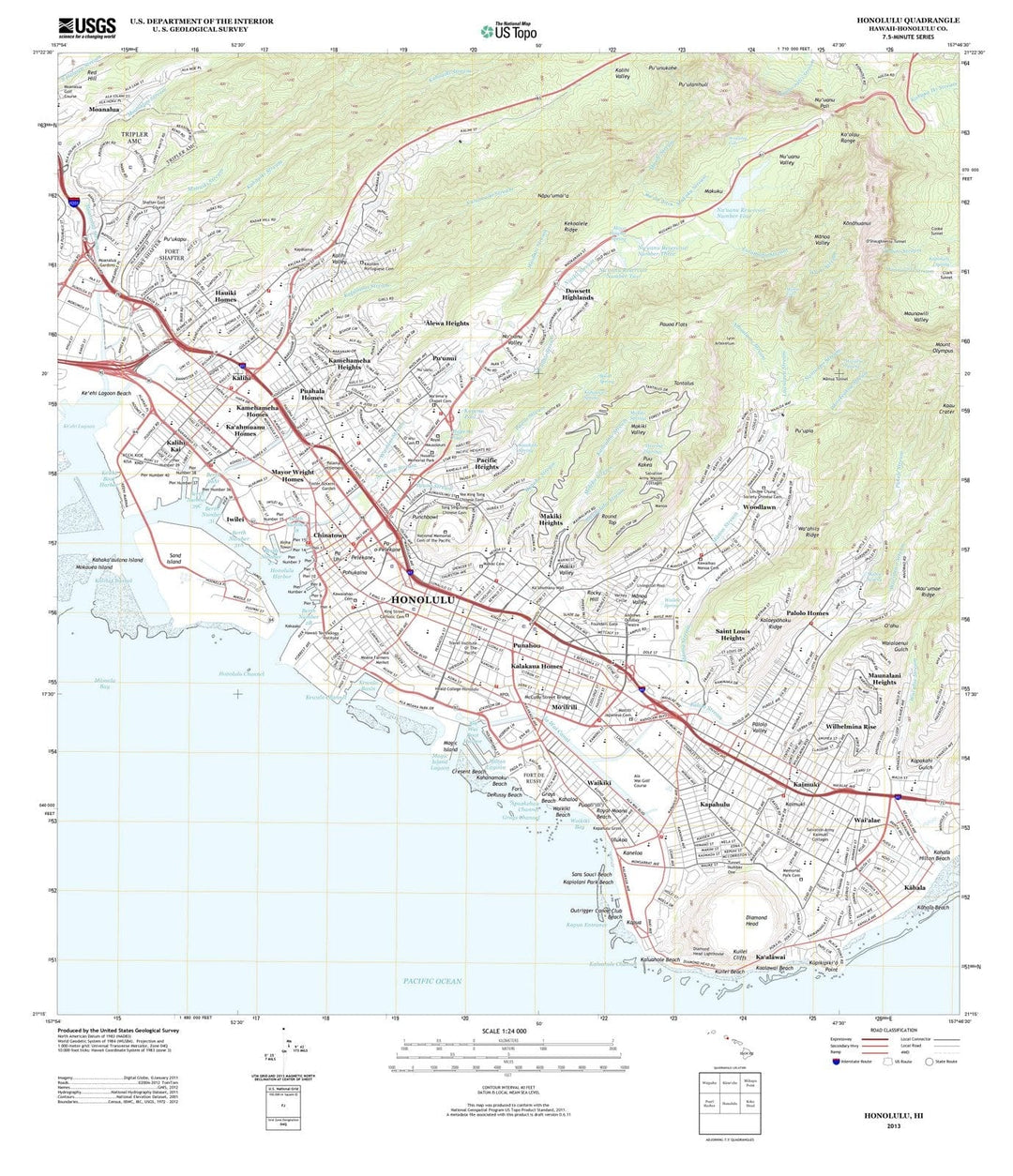 2013 Honolulu, HI - Hawaii - USGS Topographic Map