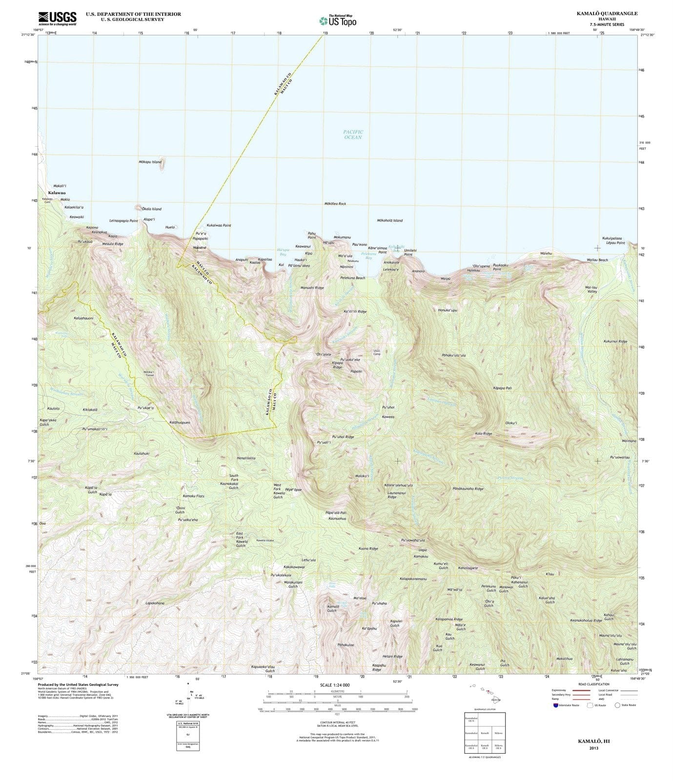 2013 Kamalo, HI - Hawaii - USGS Topographic Map