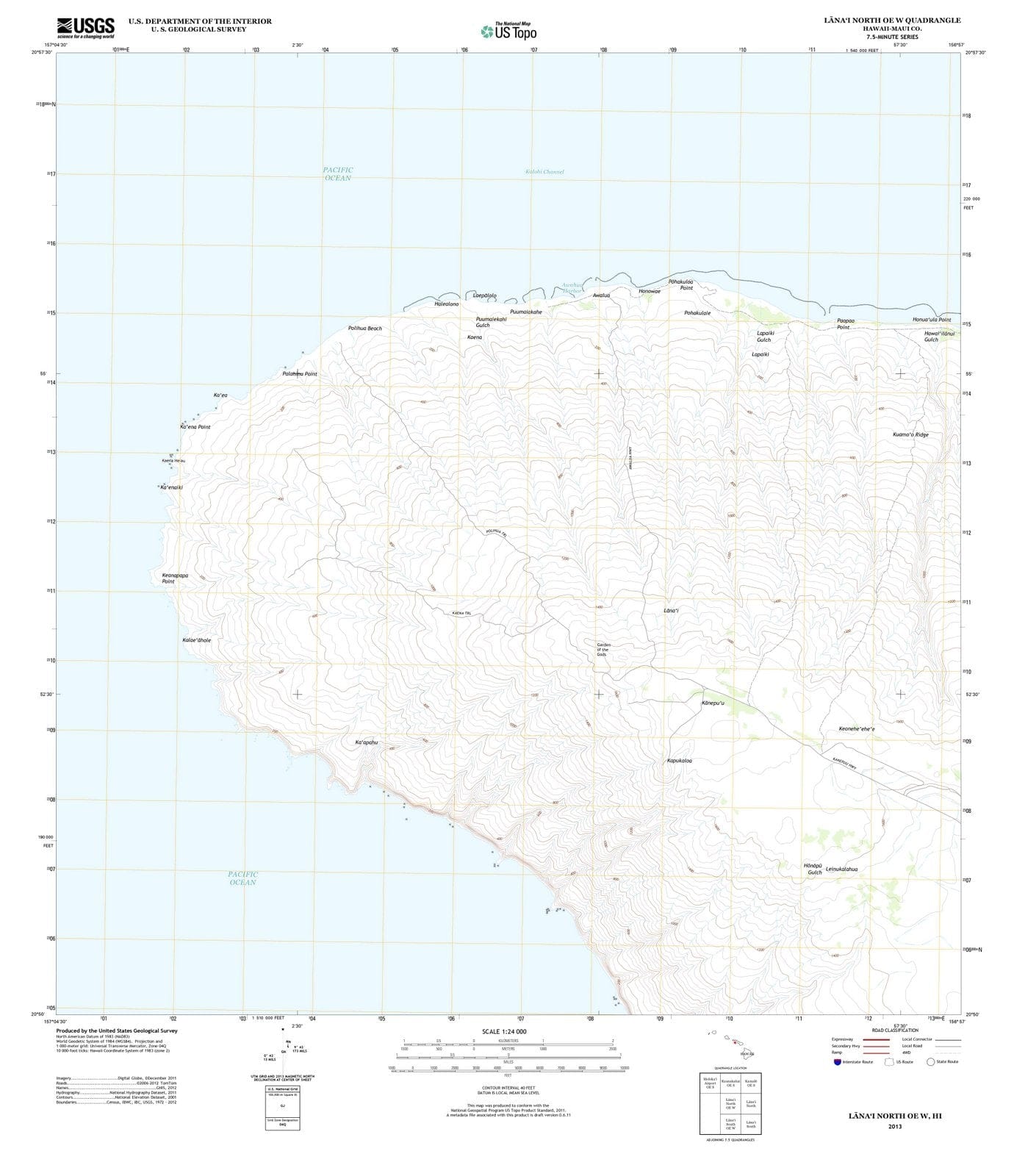 2013 Lanai North, HI - Hawaii - USGS Topographic Map