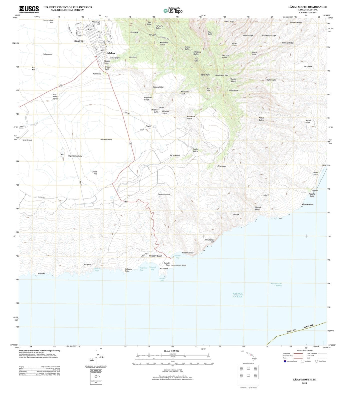 2013 Lanai South, HI - Hawaii - USGS Topographic Map v2