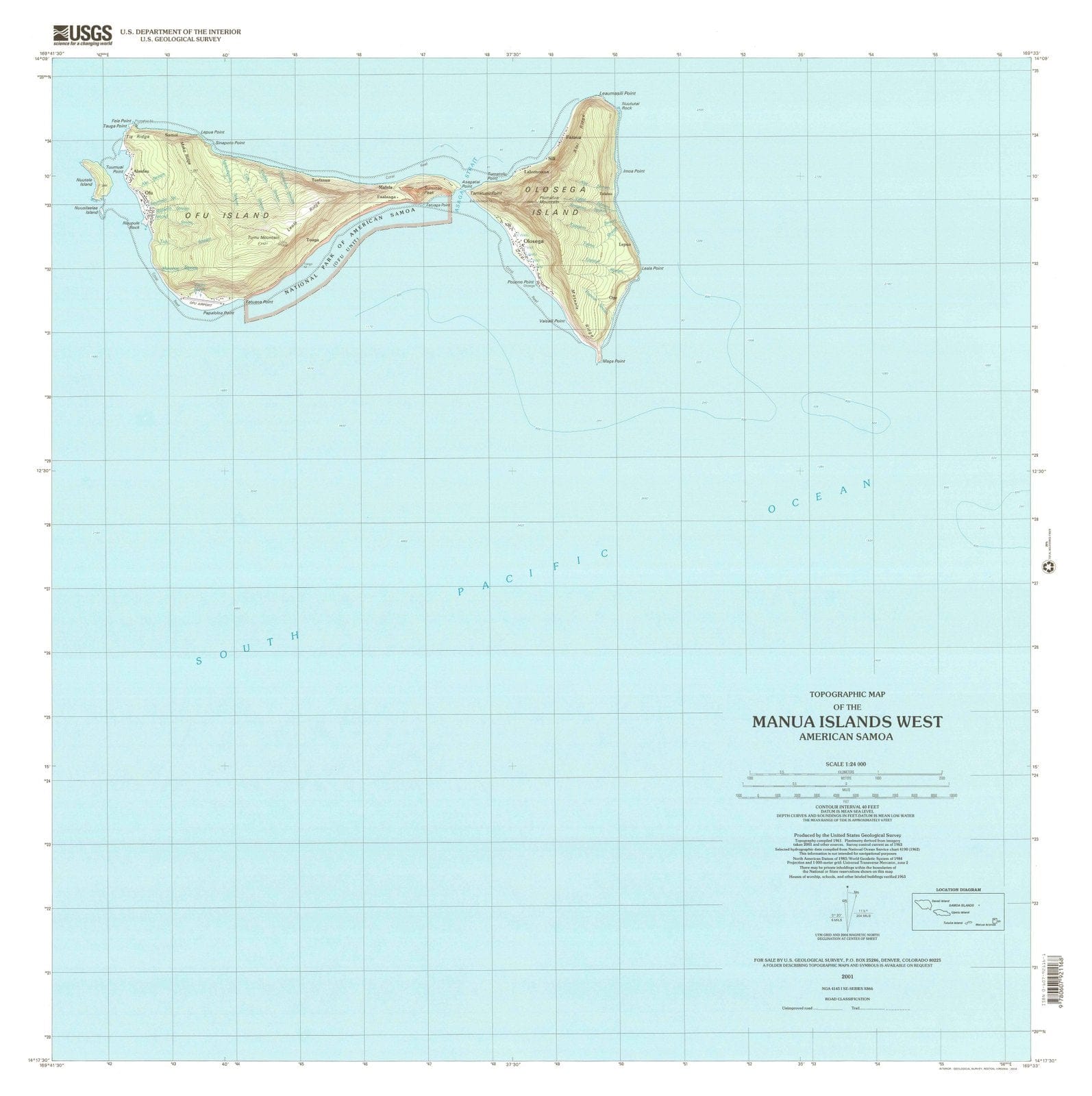 2001 Manua Islands West, AS - American Samoa - USGS Topographic Map