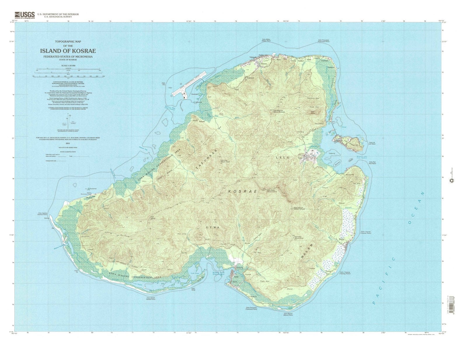 2001 Island of Kosrae, FM - Micronesia - USGS Topographic Map