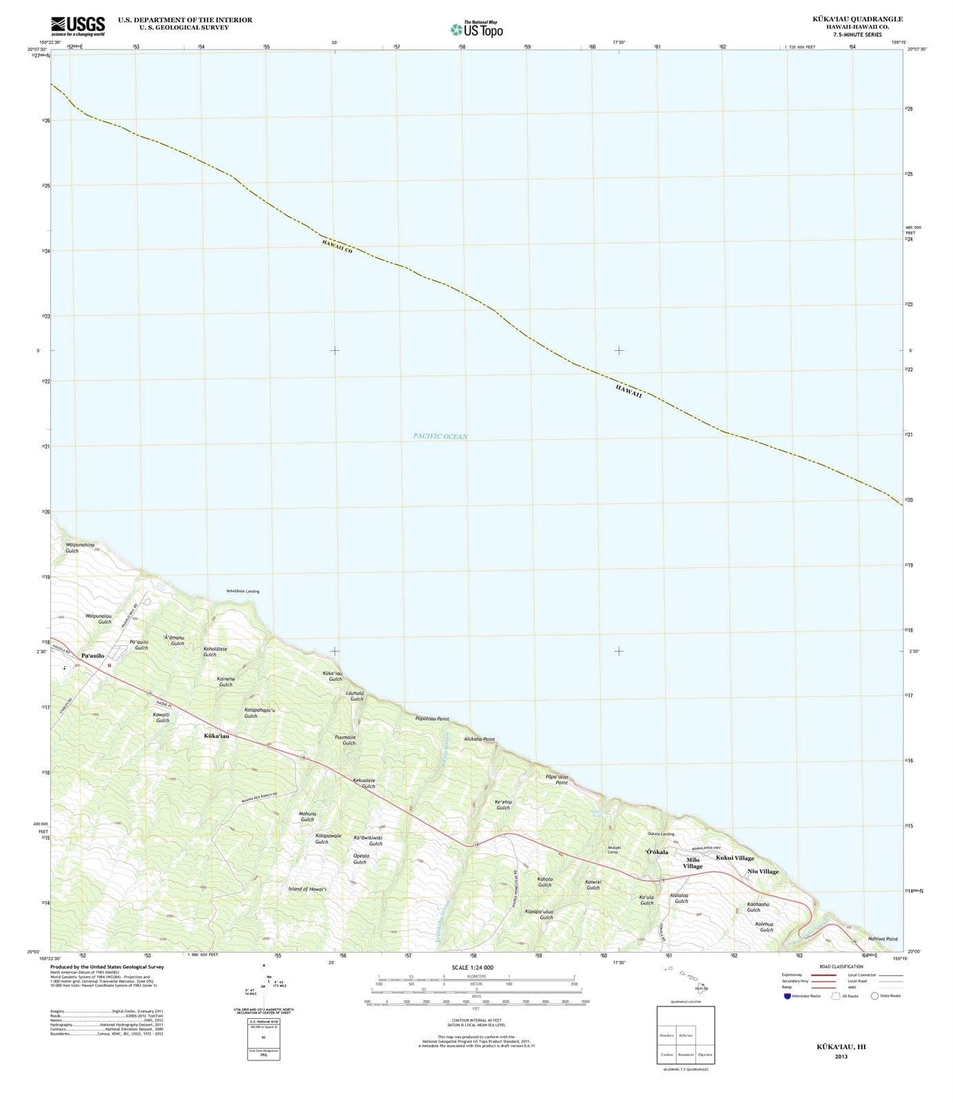 2013 Kukaiau, HI - Hawaii - USGS Topographic Map