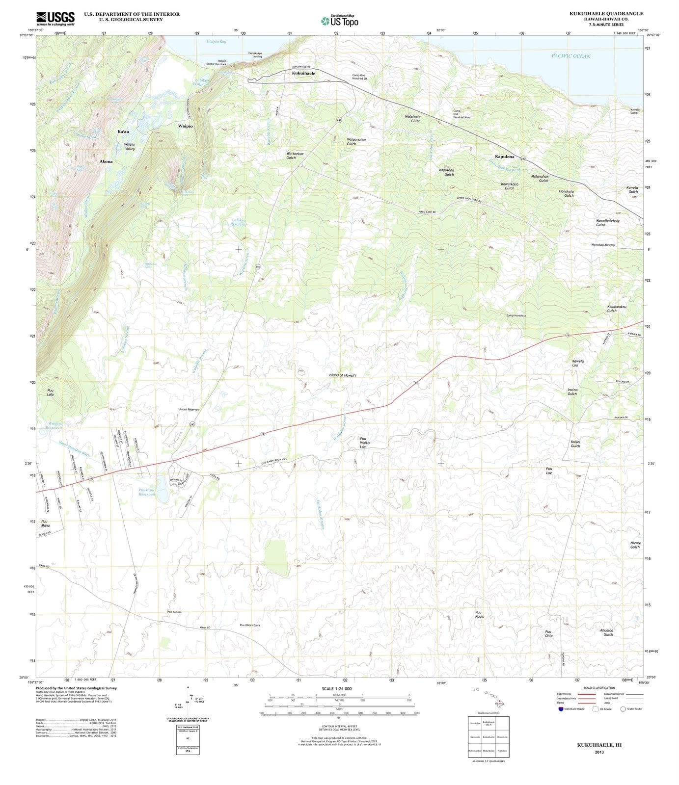 2013 Kukuihaele, HI - Hawaii - USGS Topographic Map v2