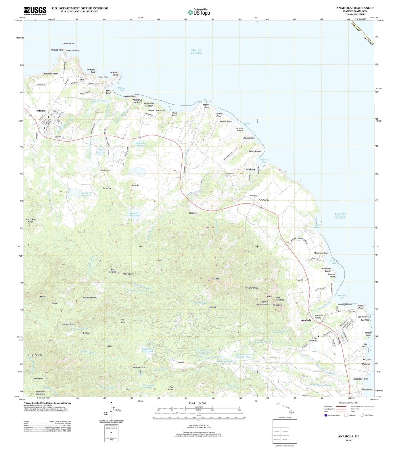 2013 Anahola, HI - Hawaii - USGS Topographic Map