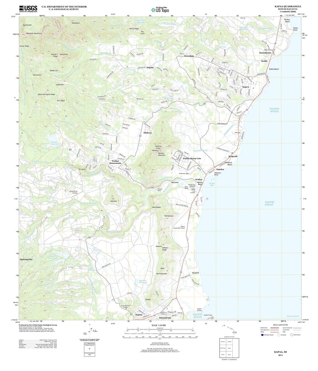 2013 Kapaa, HI - Hawaii - USGS Topographic Map