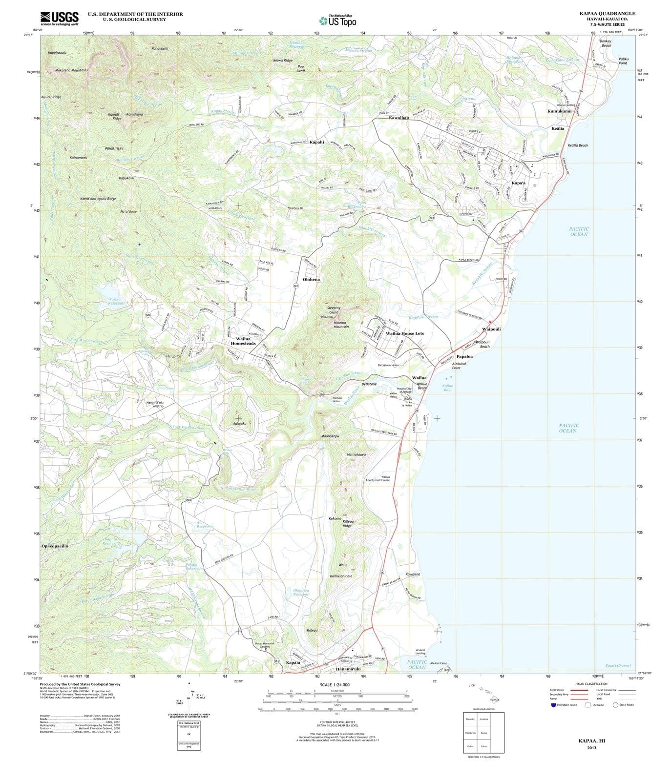 2013 Kapaa, HI - Hawaii - USGS Topographic Map