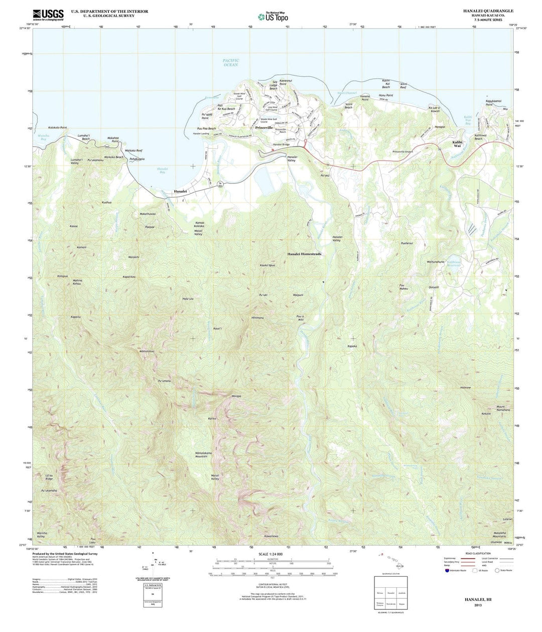 2013 Hanalei, HI - Hawaii - USGS Topographic Map