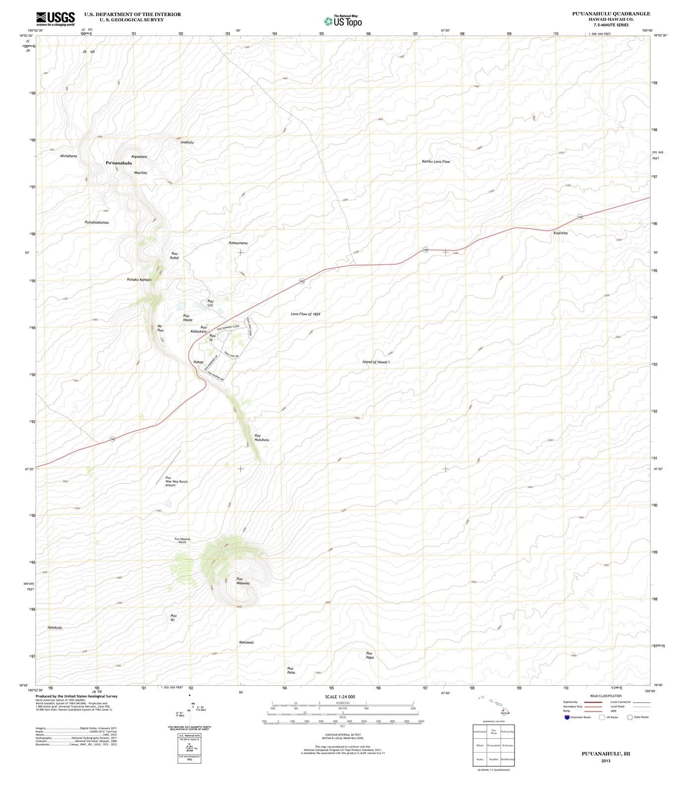 2013 Puuanahulu, HI - Hawaii - USGS Topographic Map