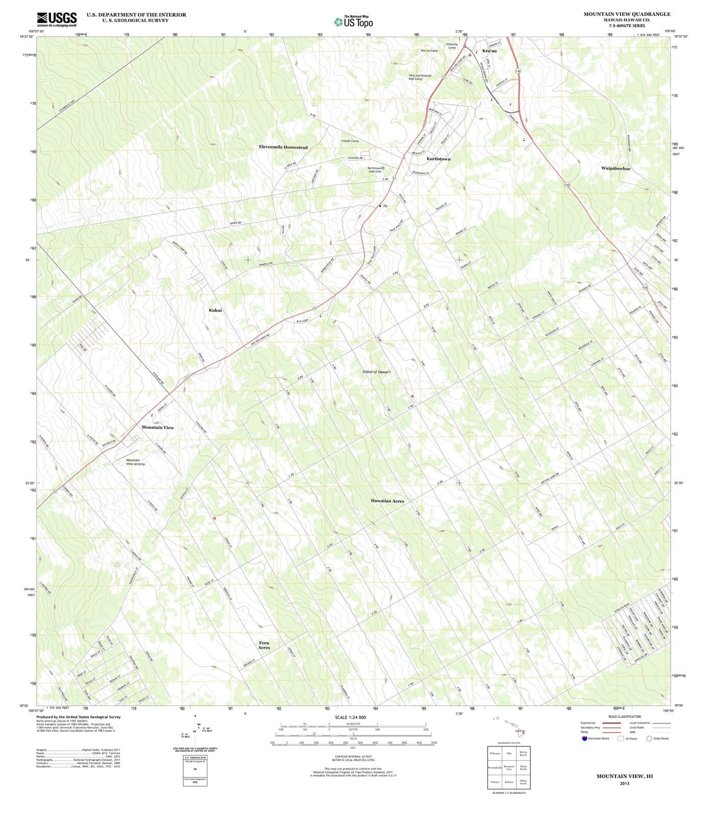 2013 Mountain View, HI - Hawaii - USGS Topographic Map