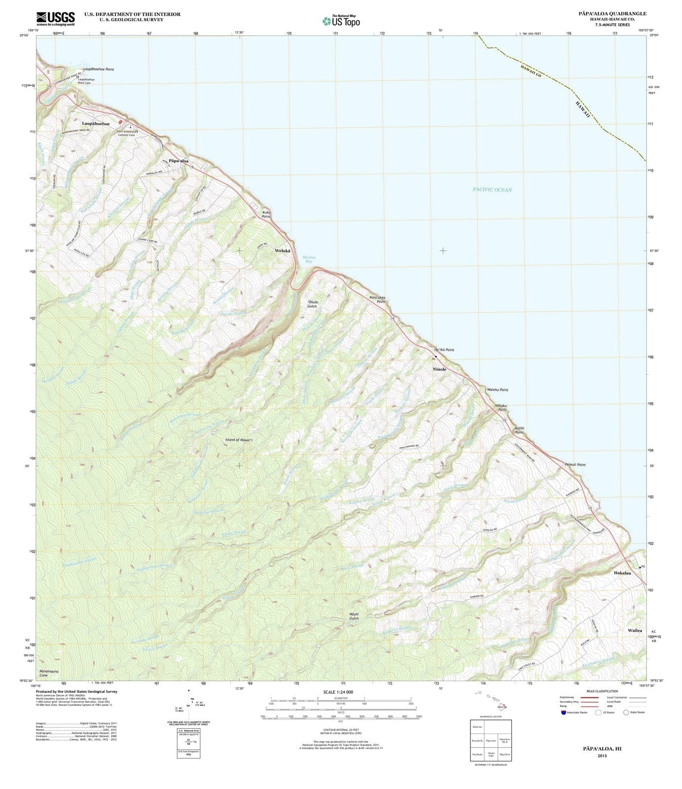 2013 Papaaloa, HI - Hawaii - USGS Topographic Map