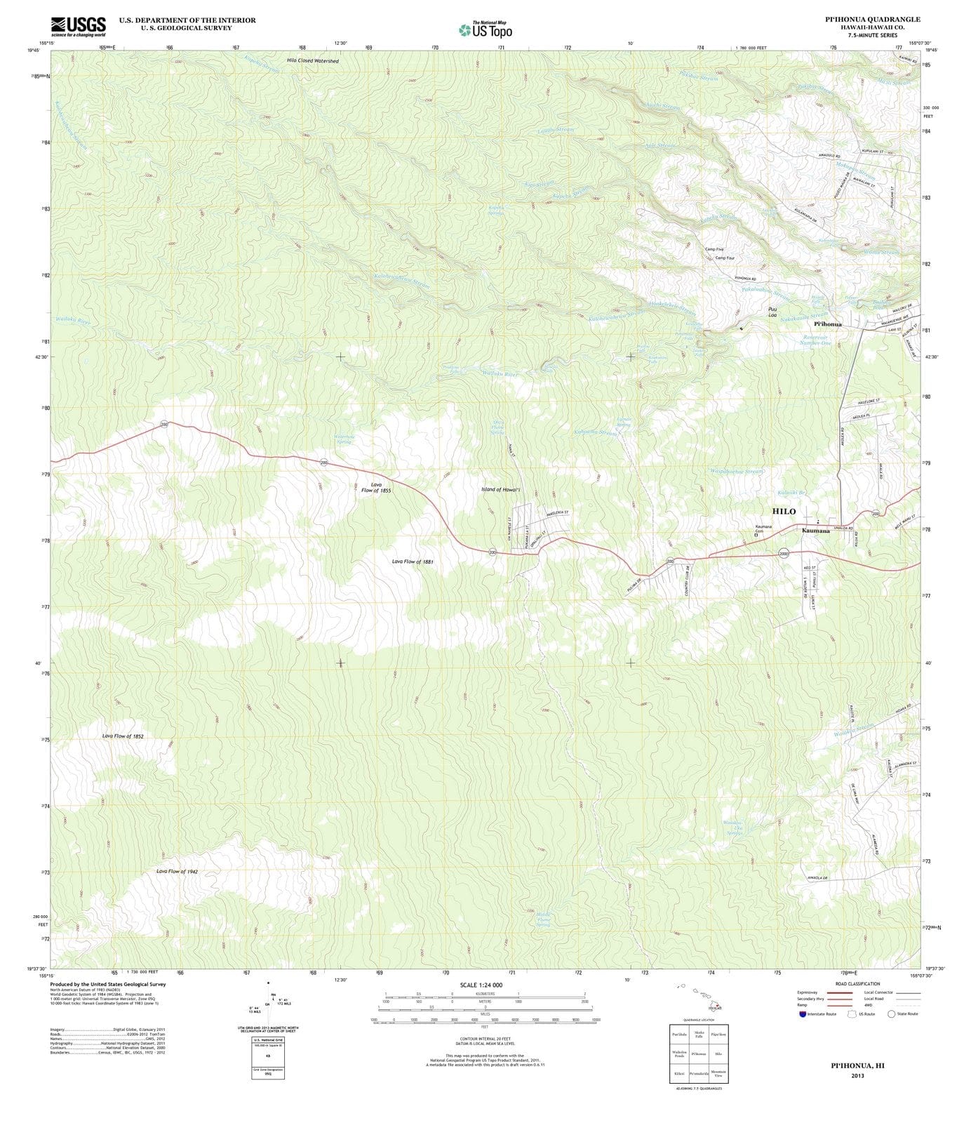 2013 Piihonua, HI - Hawaii - USGS Topographic Map