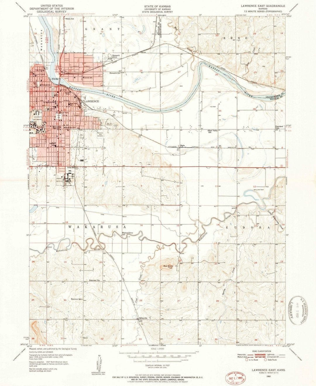 1950 Lawrence East, KS - Kansas - USGS Topographic Map