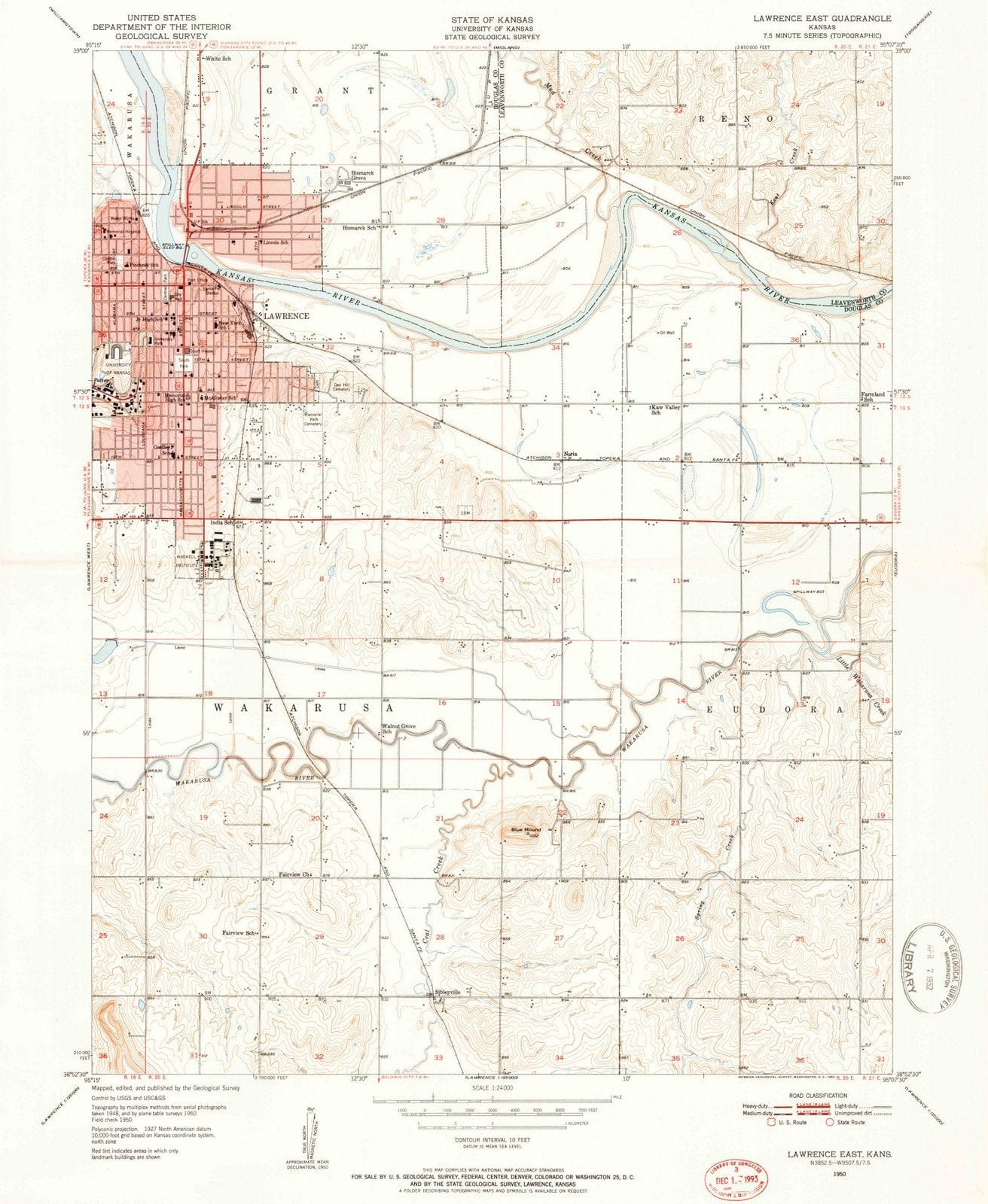 1950 Lawrence East, KS - Kansas - USGS Topographic Map