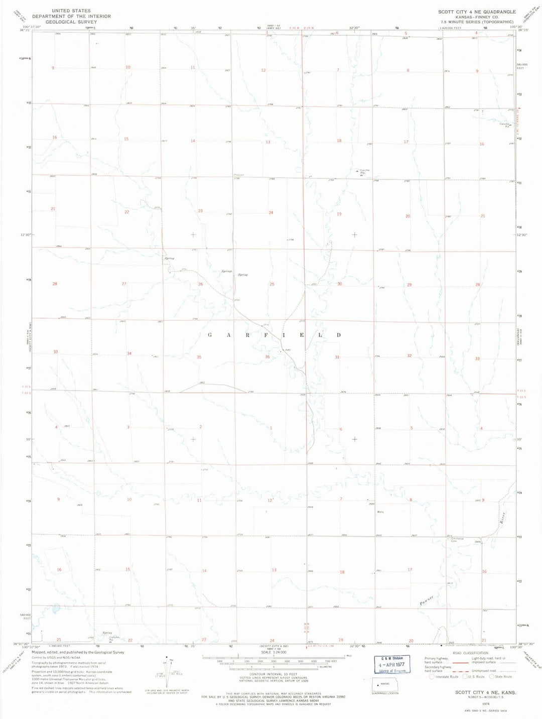 1974 Scott City 4, KS - Kansas - USGS Topographic Map