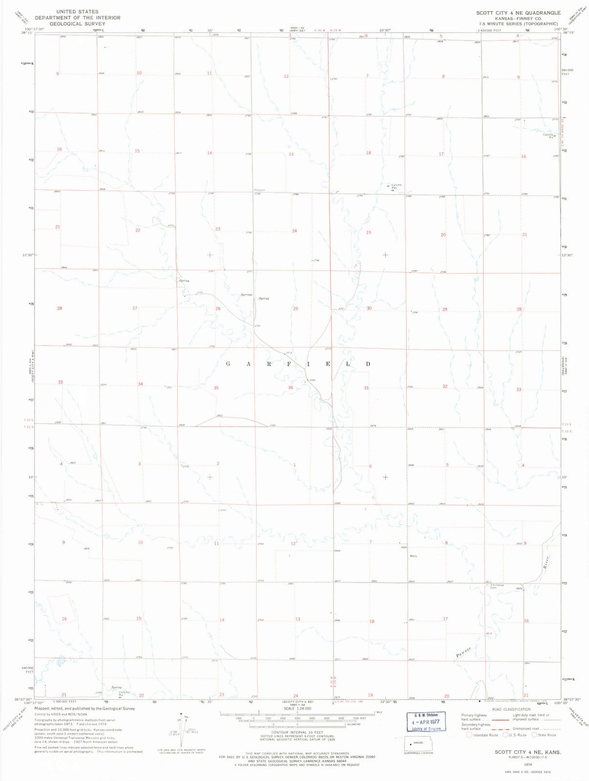 1974 Scott City 4, KS - Kansas - USGS Topographic Map