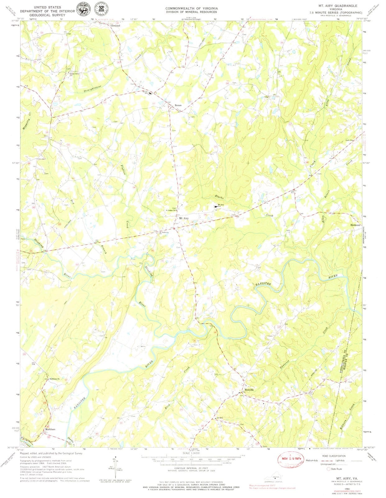 1966 Mt. Airy, VA - Virginia - USGS Topographic Map